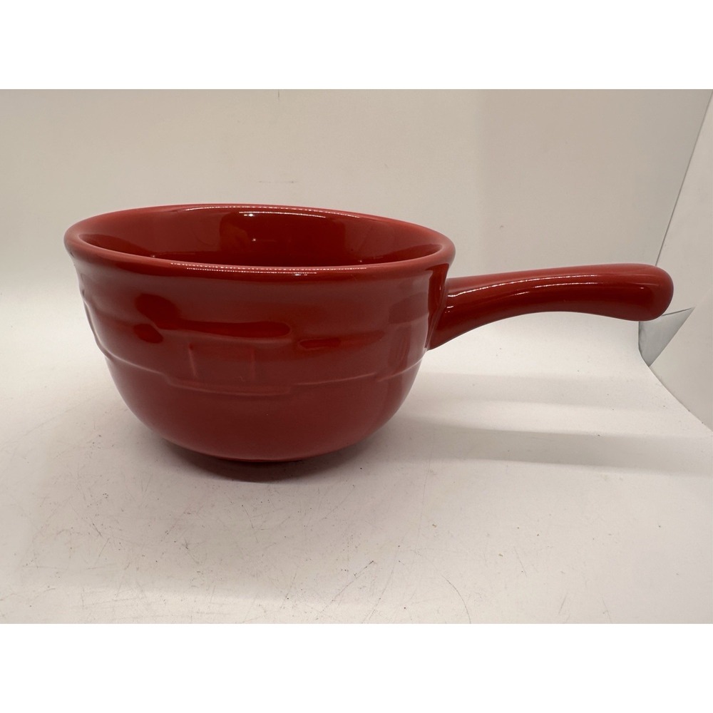 Longaberger Woven Traditions Tomato Red‎ Handled Chili Soup Bowl Stoneware